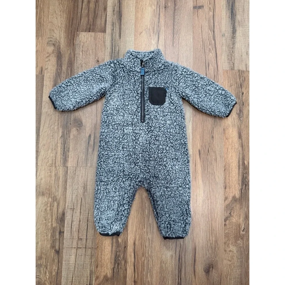 Carter's Baby Sherpa Fleece One Piece 6M Gray Cozy Zip‎ Suit Winter